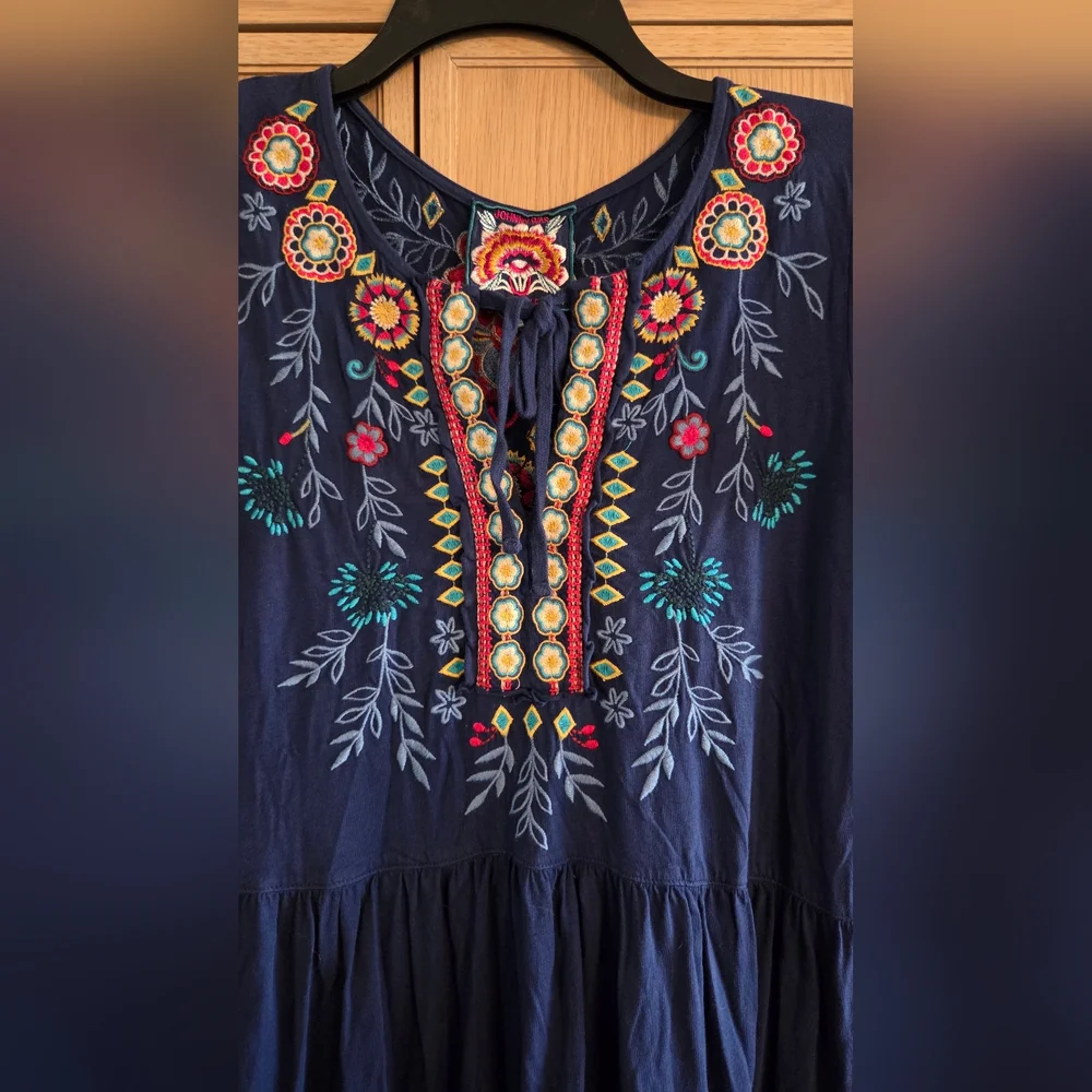 Johnny Was Sicilia Tiered Knit Dress Embroidered Details - Picture 7 of 10